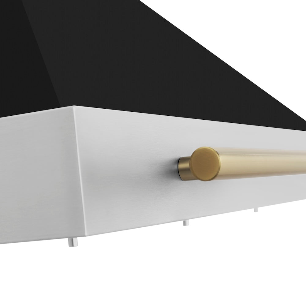 ZLINE Autograph Edition 36-inch range hood in black matte and champagne bronze accents KB4STZ-BLM36-CB, detail