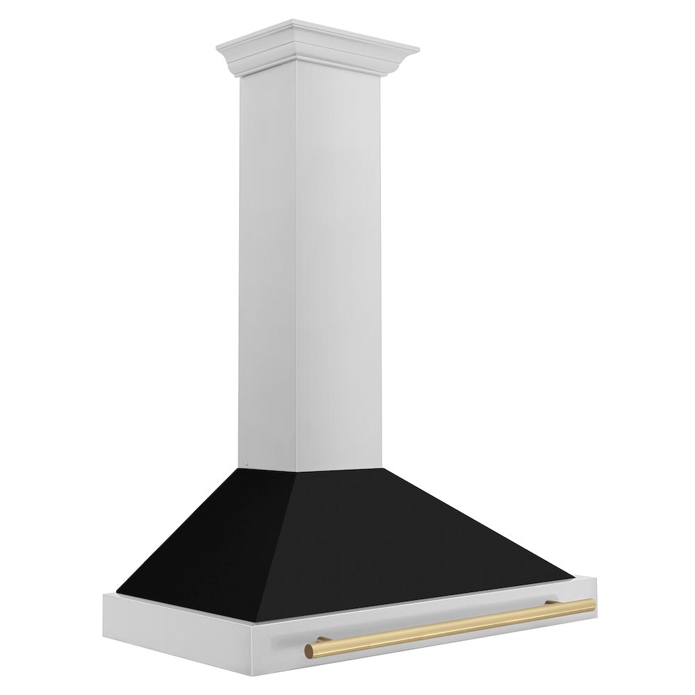 ZLINE Autograph Edition 36-inch range hood in black matte and champagne bronze accents KB4STZ-BLM36-CB, side view