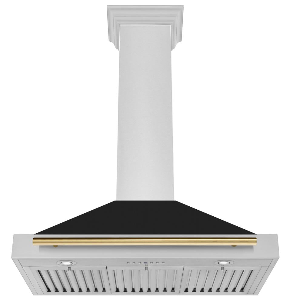 ZLINE Autograph Edition 36-inch range hood in black matte and polished gold accents KB4STZ-BLM36-G, view 3