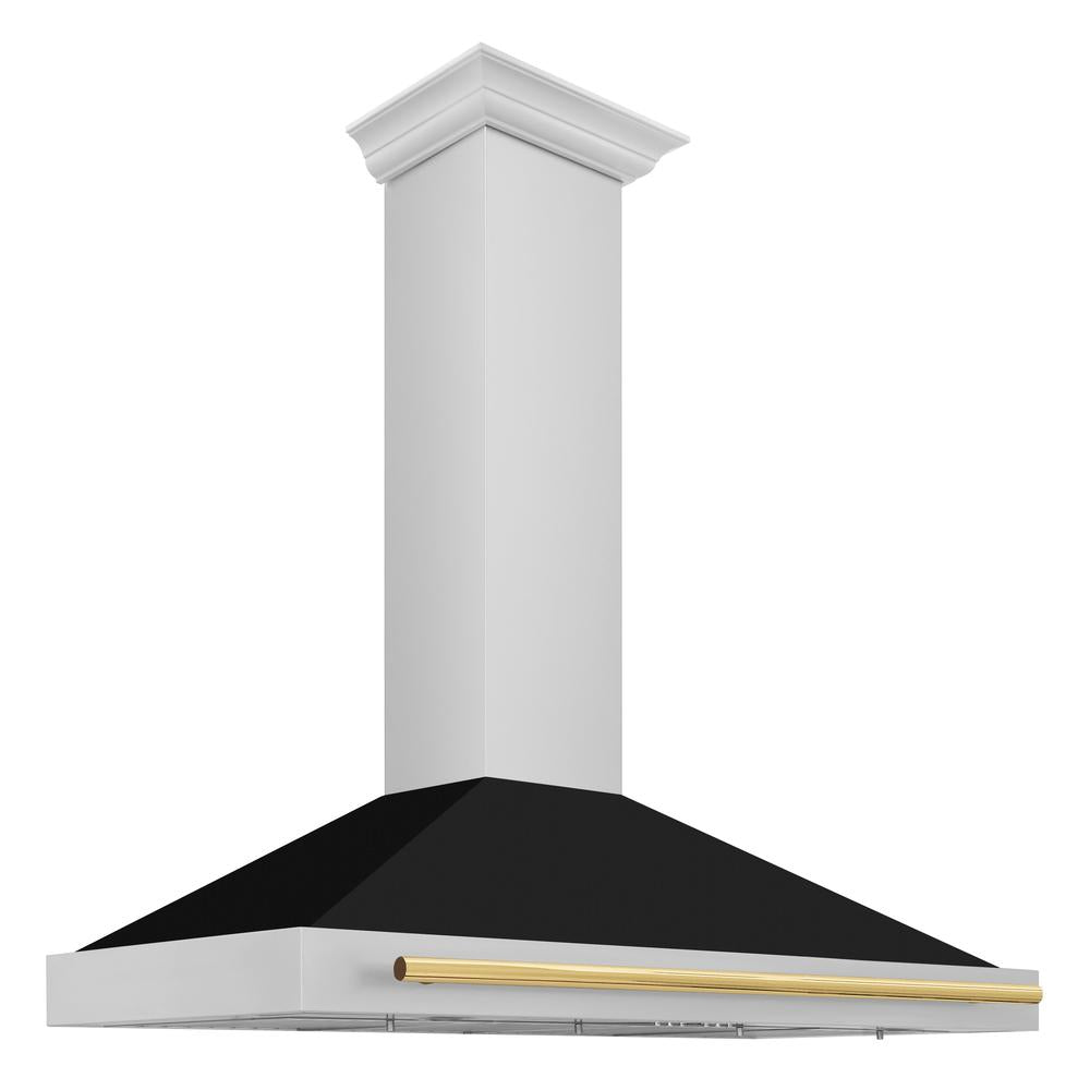 ZLINE Autograph Edition 48-inch range hood in black matte and polished gold accents KB4STZ-BLM48-G, view 3