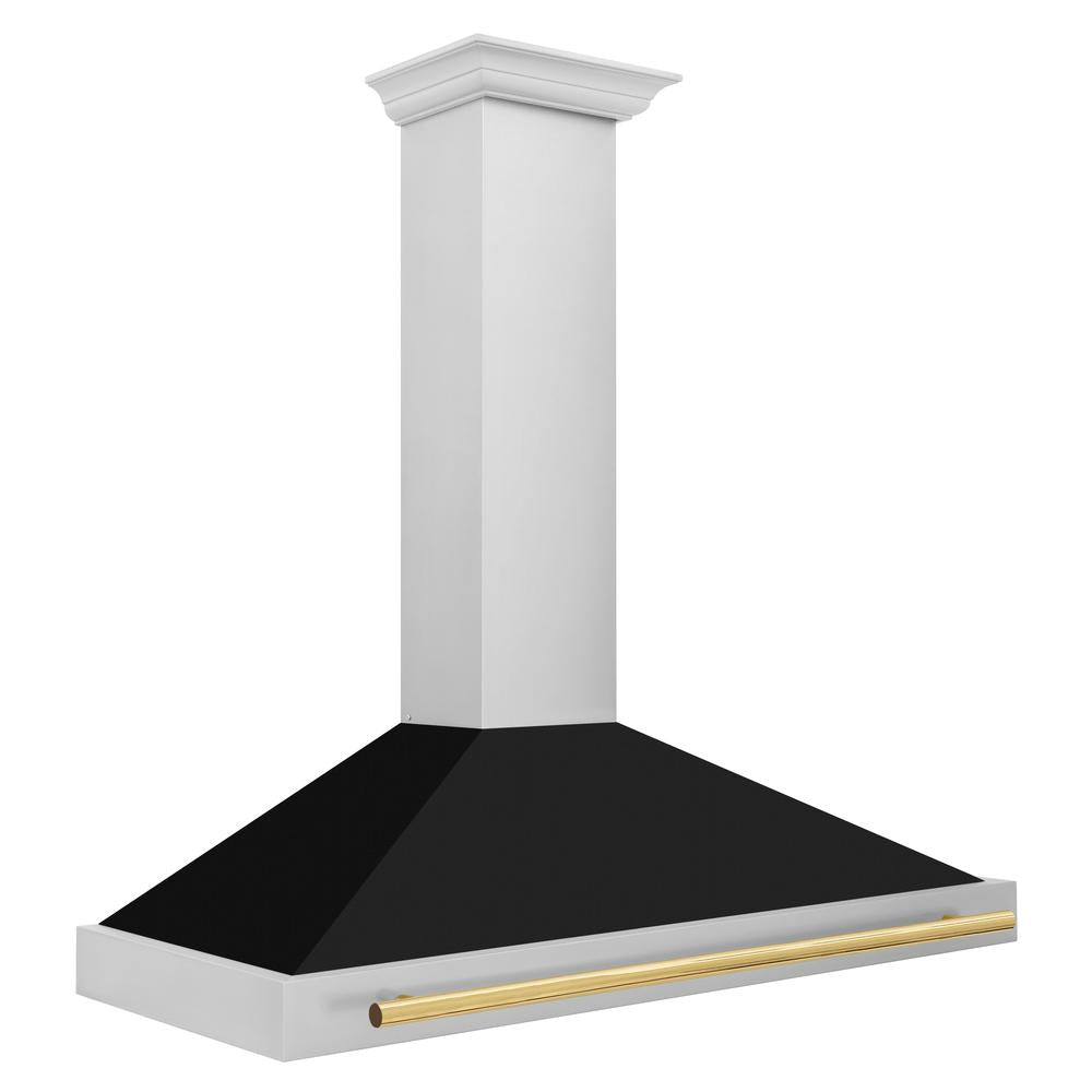 ZLINE Autograph Edition 48-inch range hood in black matte and polished gold accents KB4STZ-BLM48-G