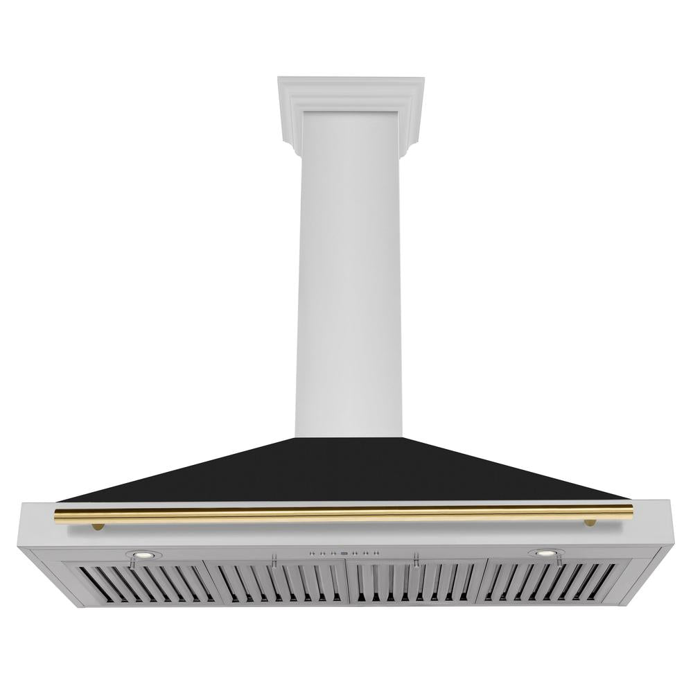 ZLINE Autograph Edition 48-inch range hood in black matte and polished gold accents KB4STZ-BLM48-G, view 5