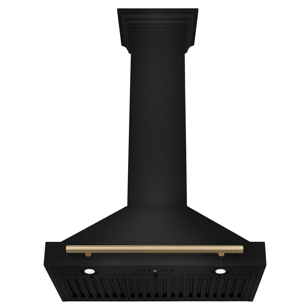 ZLINE Autograph Edition 30-inch range hood in black stainless steel and champagne bronze accents BSKB4Z-30-CB, view 4