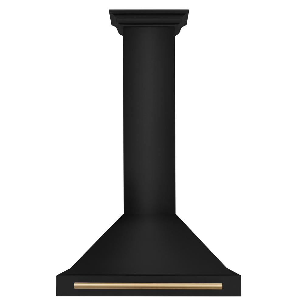 ZLINE Autograph Edition 30-inch range hood in black stainless steel and polished gold accents BSKB4Z-30-G, front view