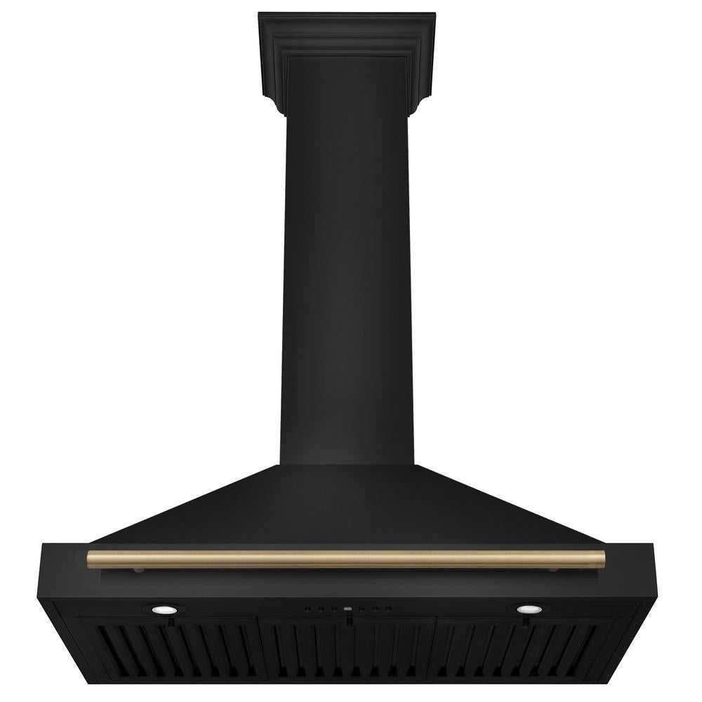 ZLINE Autograph Edition 36-inch range hood in black stainless steel and champagne bronze accents BSKB4Z-36-CB, view 4