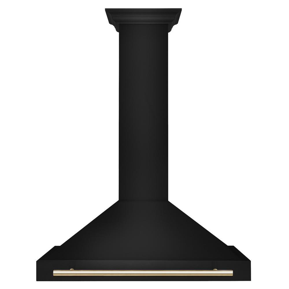 ZLINE Autograph Edition 36-inch range hood in black stainless steel and polished gold accents BSKB4Z-36-G, front view