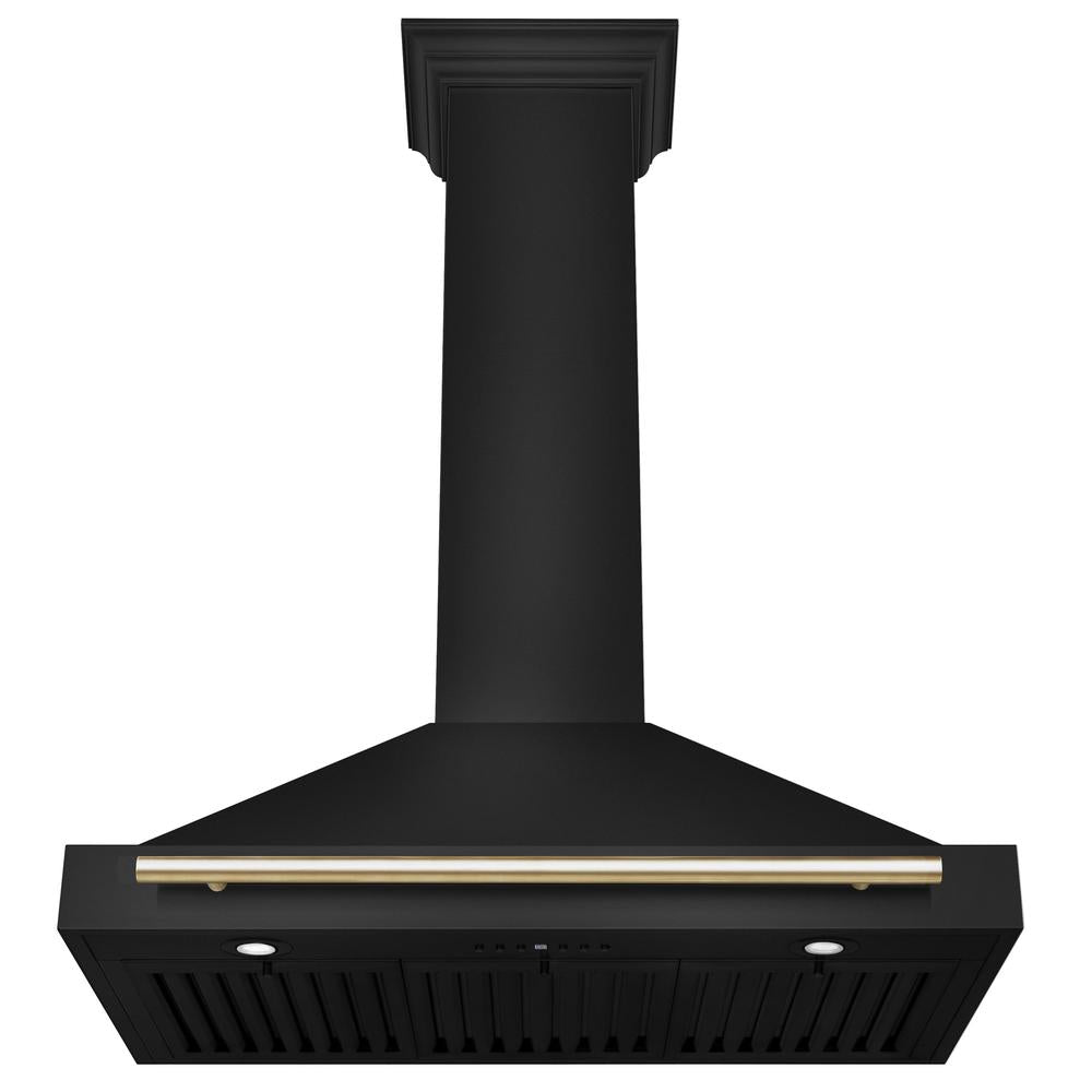 ZLINE Autograph Edition 36-inch range hood in black stainless steel and polished gold accents BSKB4Z-36-G, view 4