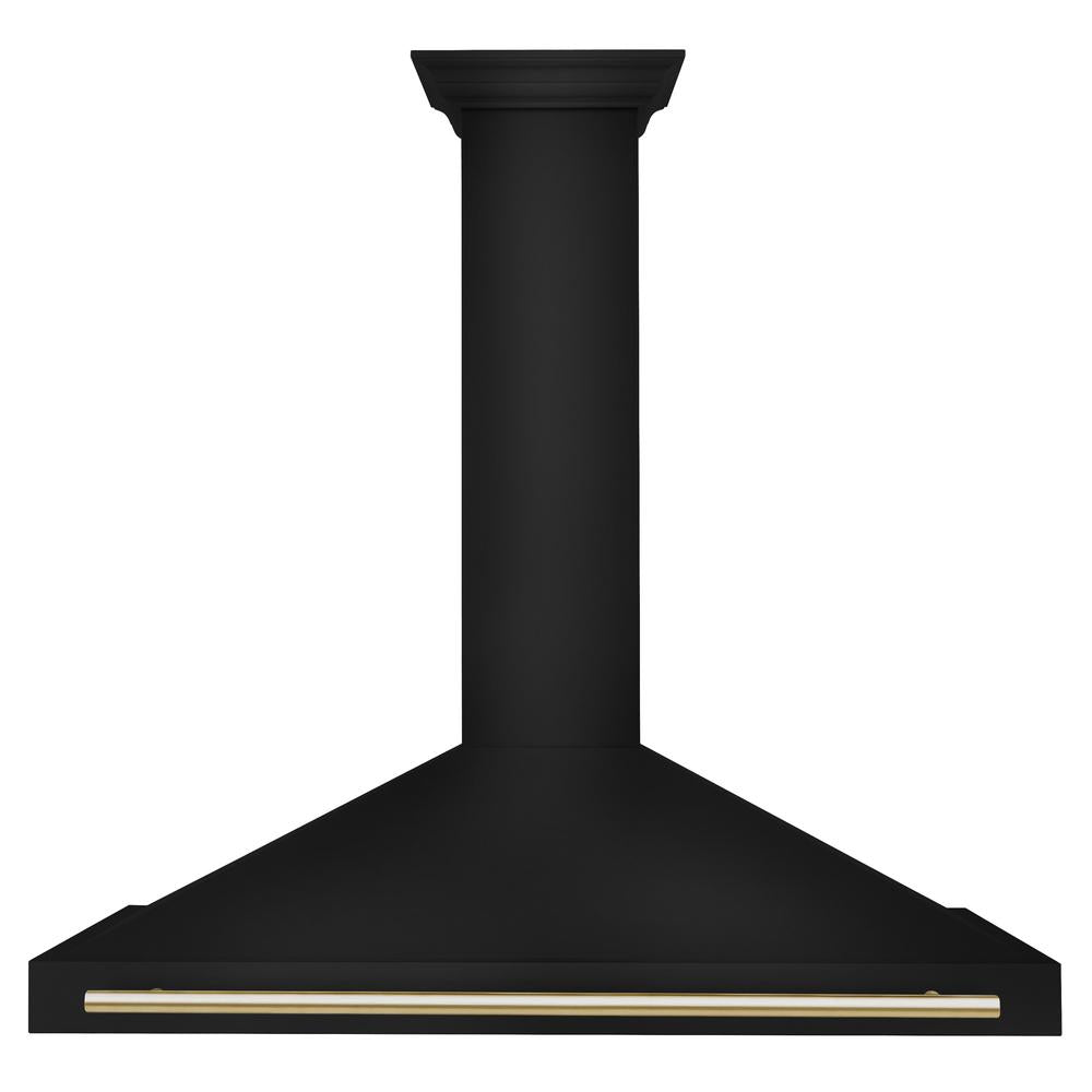 ZLINE Autograph Edition 48-inch range hood in black stainless steel and polished gold accents BSKB4Z-48-G, front view