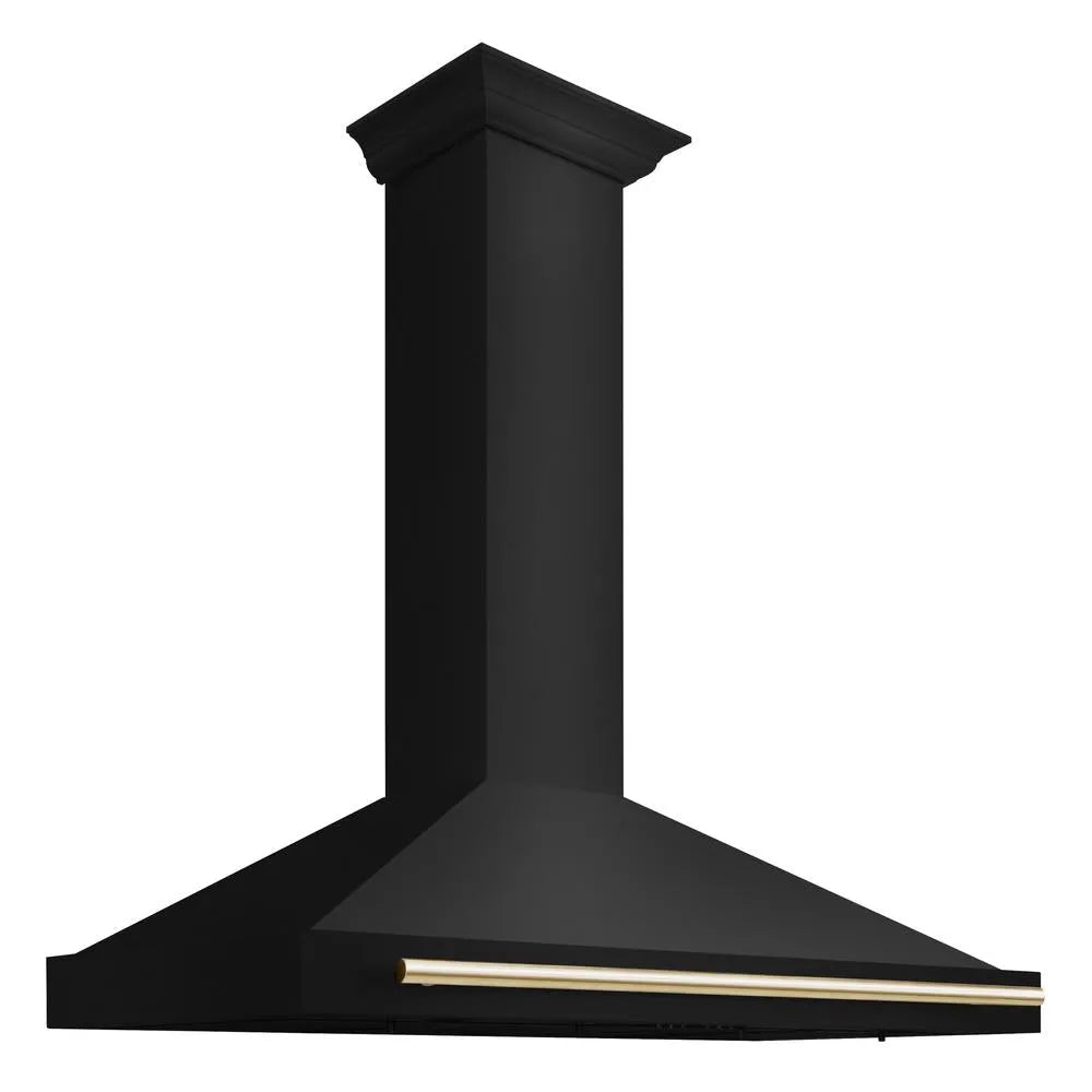 ZLINE Autograph Edition 48-inch range hood in black stainless steel and polished gold accents BSKB4Z-48-G