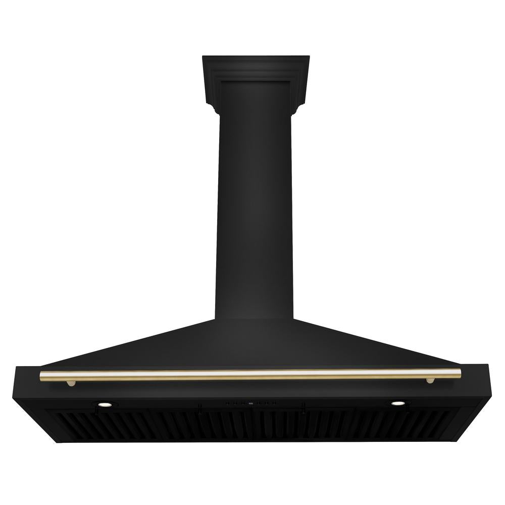 ZLINE Autograph Edition 48-inch range hood in black stainless steel and polished gold accents BSKB4Z-48-G, view 4