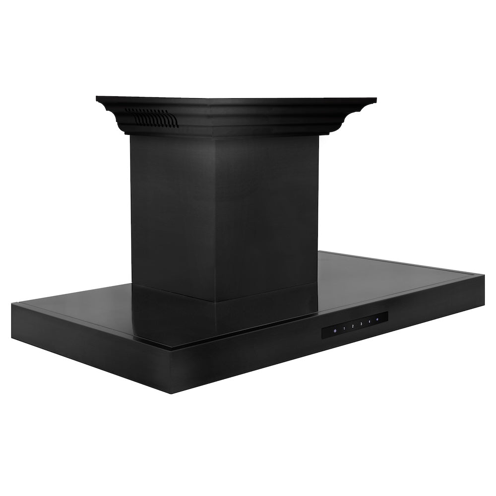 ZLINE CrownSound 36-inch range hood in black stainless steel BSKENCRN-BT-36, from above