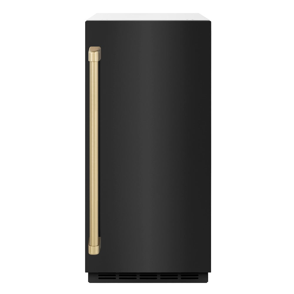ZLINE Autograph Edition Touchstone 15-inch ice maker in black stainless steel and champagne bronze accents ICCDZ-BS-15-CB