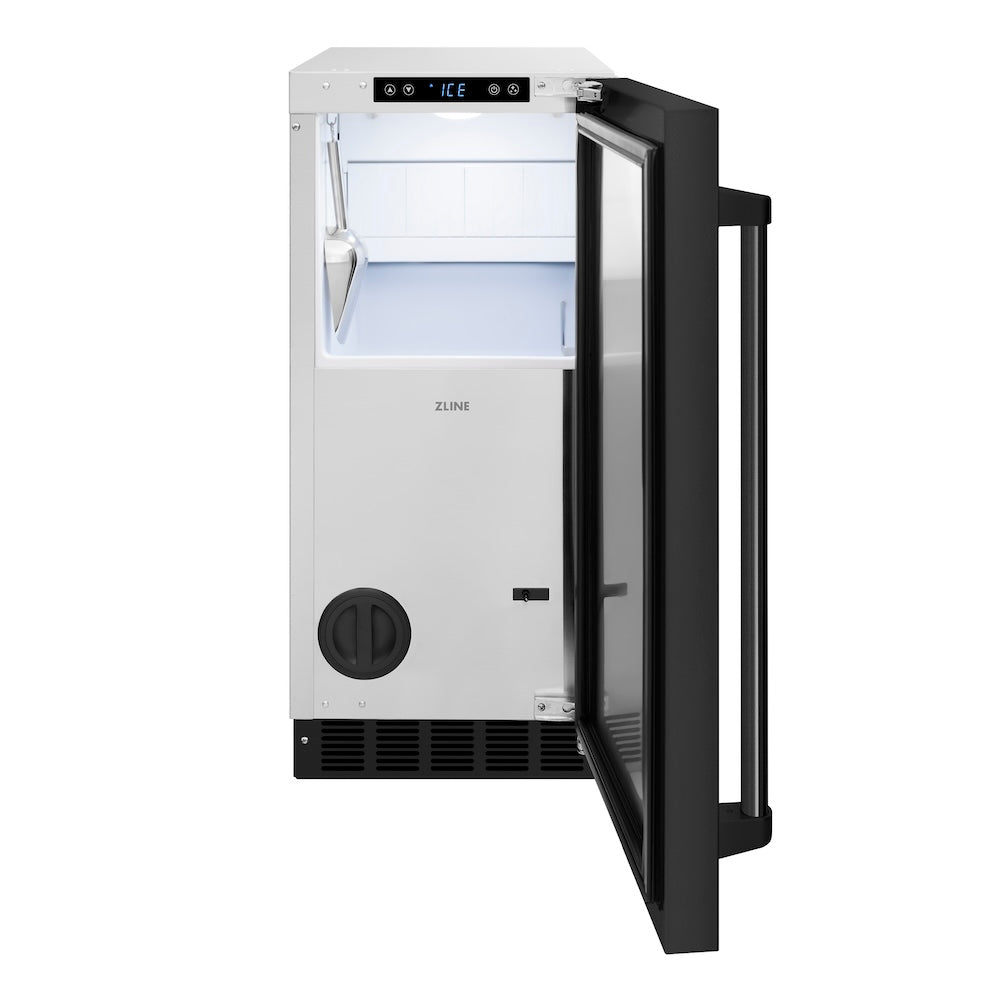 ZLINE Touchstone 15-inch ice maker in black stainless steel IGMD-BS-15, front view