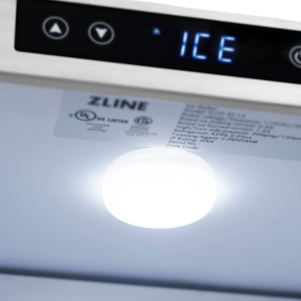 ZLINE Autograph Edition Touchstone 15-inch ice maker in black stainless steel and polished gold accents IGMDZ-BS-15-G, detail