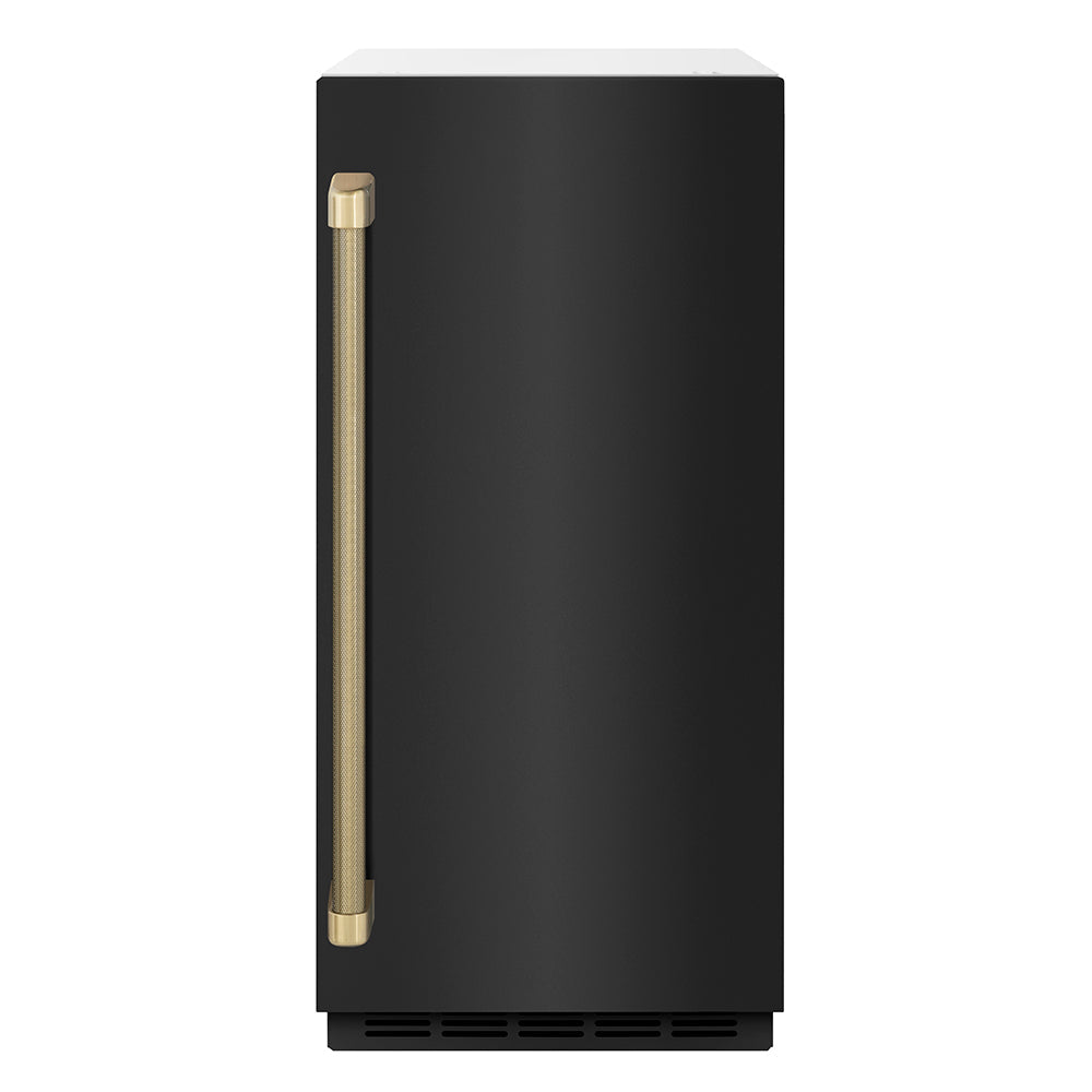 ZLINE Autograph Edition Touchstone 15-inch ice maker in black stainless steel and champagne bronze accents IGMDZ-BS-15-KCB