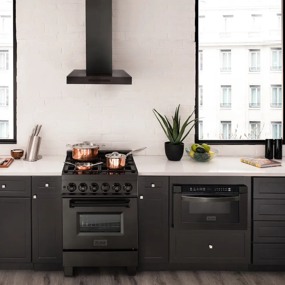 ZLINE Convertible Vent 24-inch range hood in black stainless steel BSKEN-24, from above