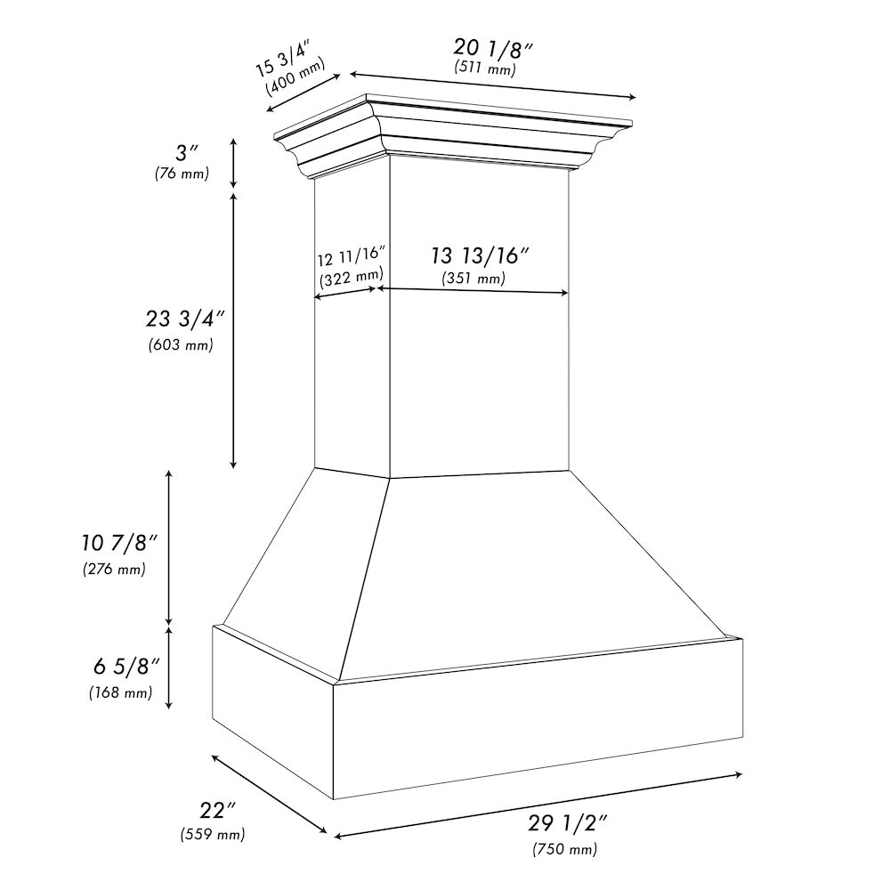 ZLINE Wooden 30-inch range hood in rustic black 355CC-30, view 7