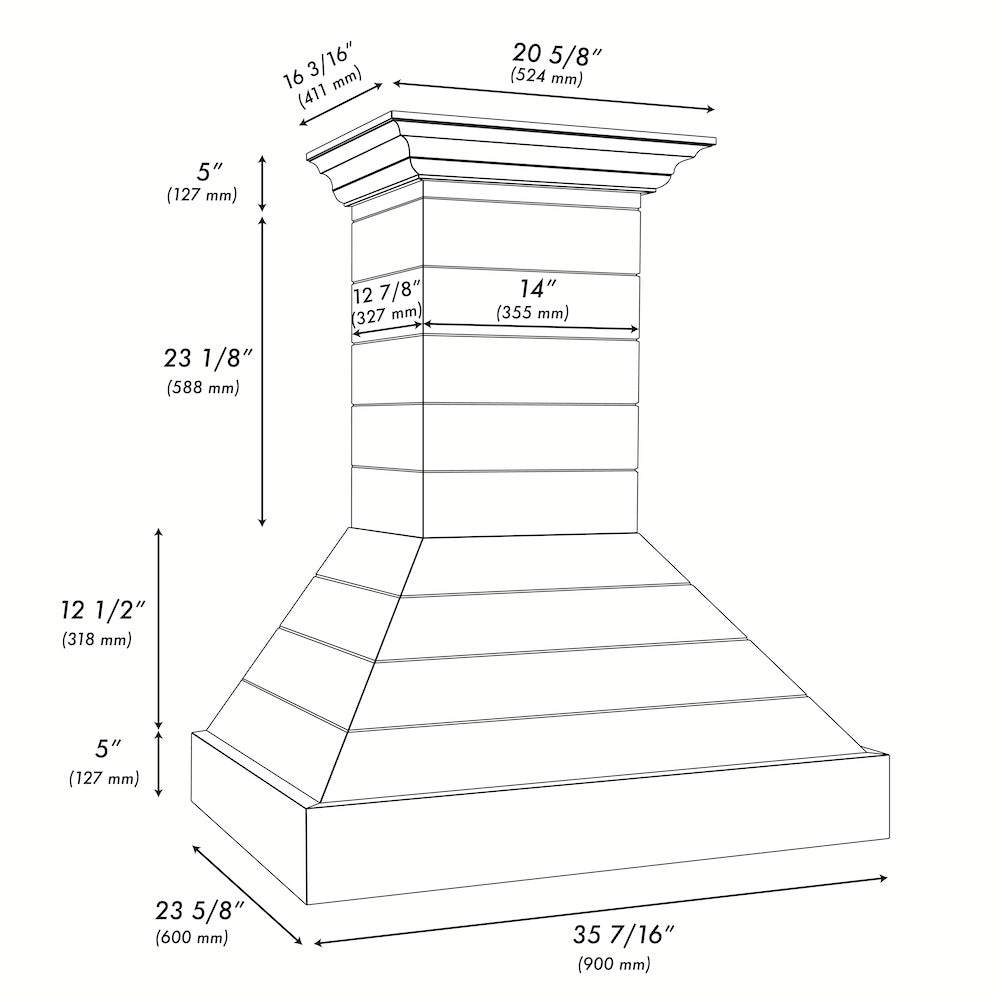ZLINE Wooden 36-inch range hood in rustic shiplap black 365CC-36, view 7