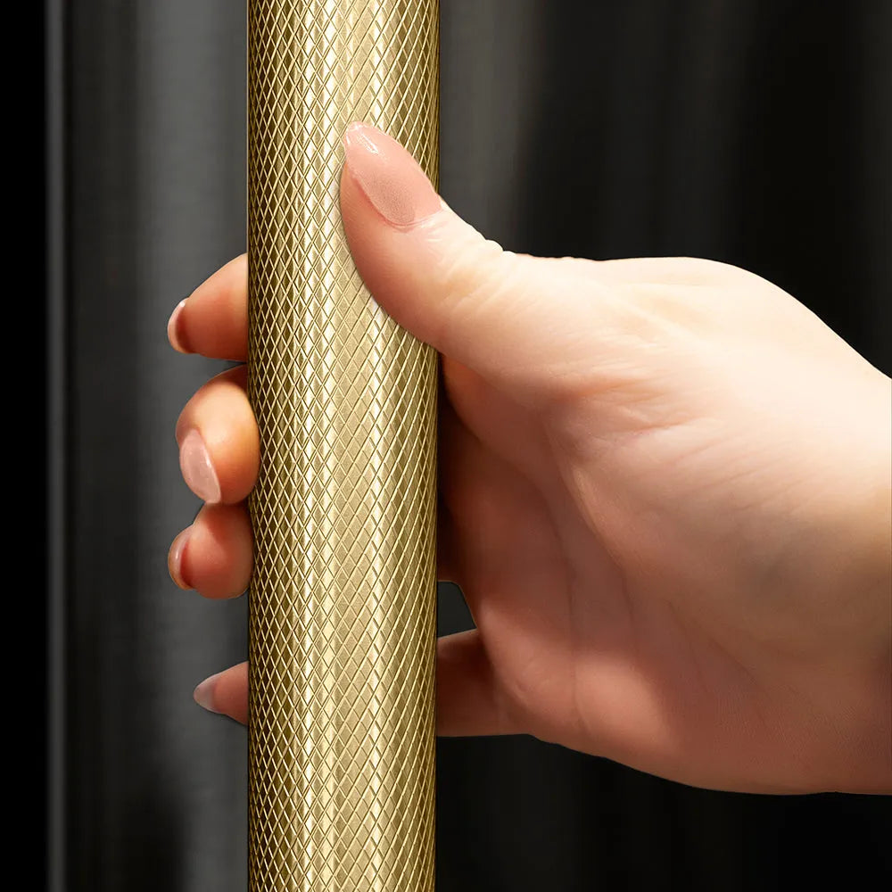 ZLINE Autograph Edition 36-inch refrigerator in fingerprint-resistant black stainless steel with bright white interior and champagne bronze accents RFMZ-36-BS-KCB, detail