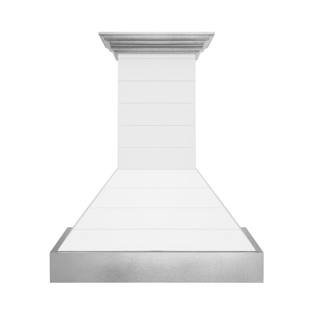 ZLINE Wooden 30-inch range hood in rustic shiplap bright white 365WW-30