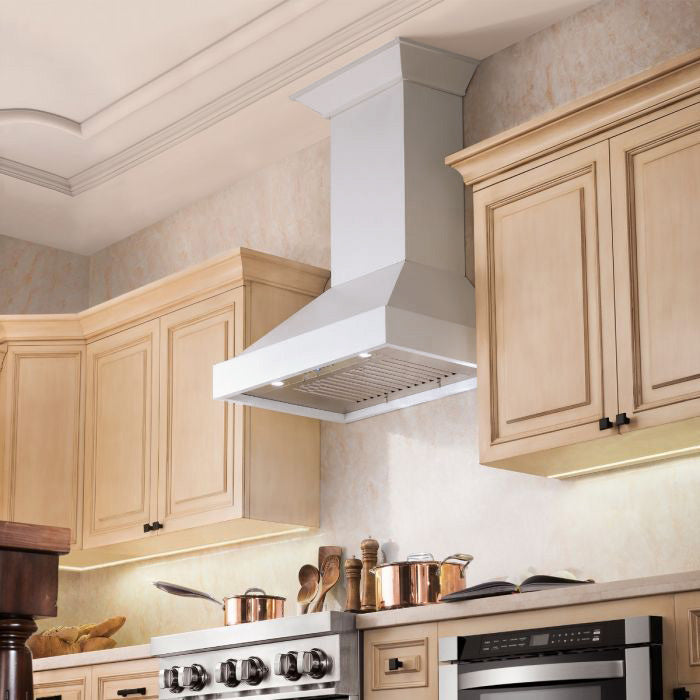 ZLINE Wooden 30-inch range hood in smooth bright white KBWW-30, view 2