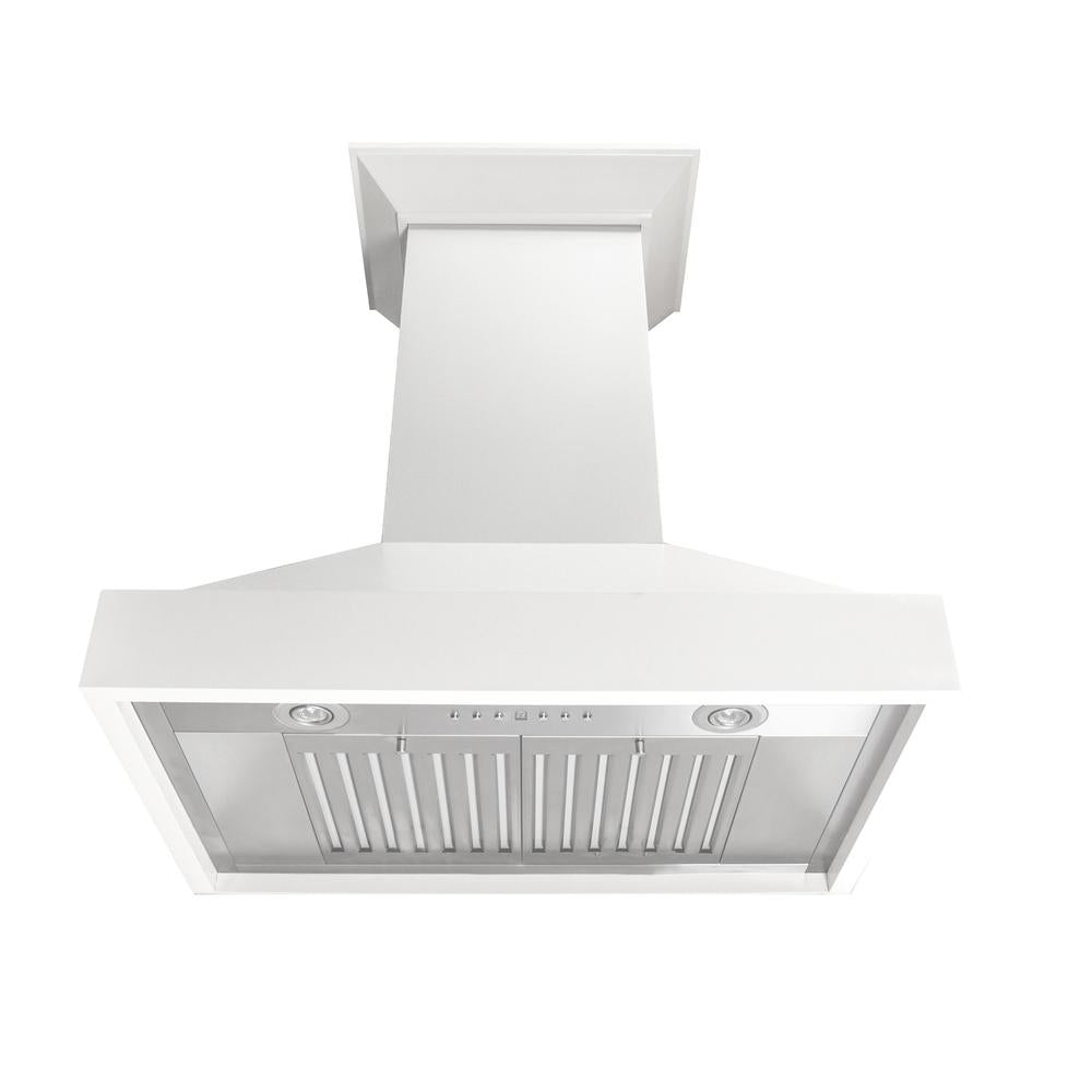ZLINE Wooden 36-inch range hood in smooth bright white KBWW-36, front view