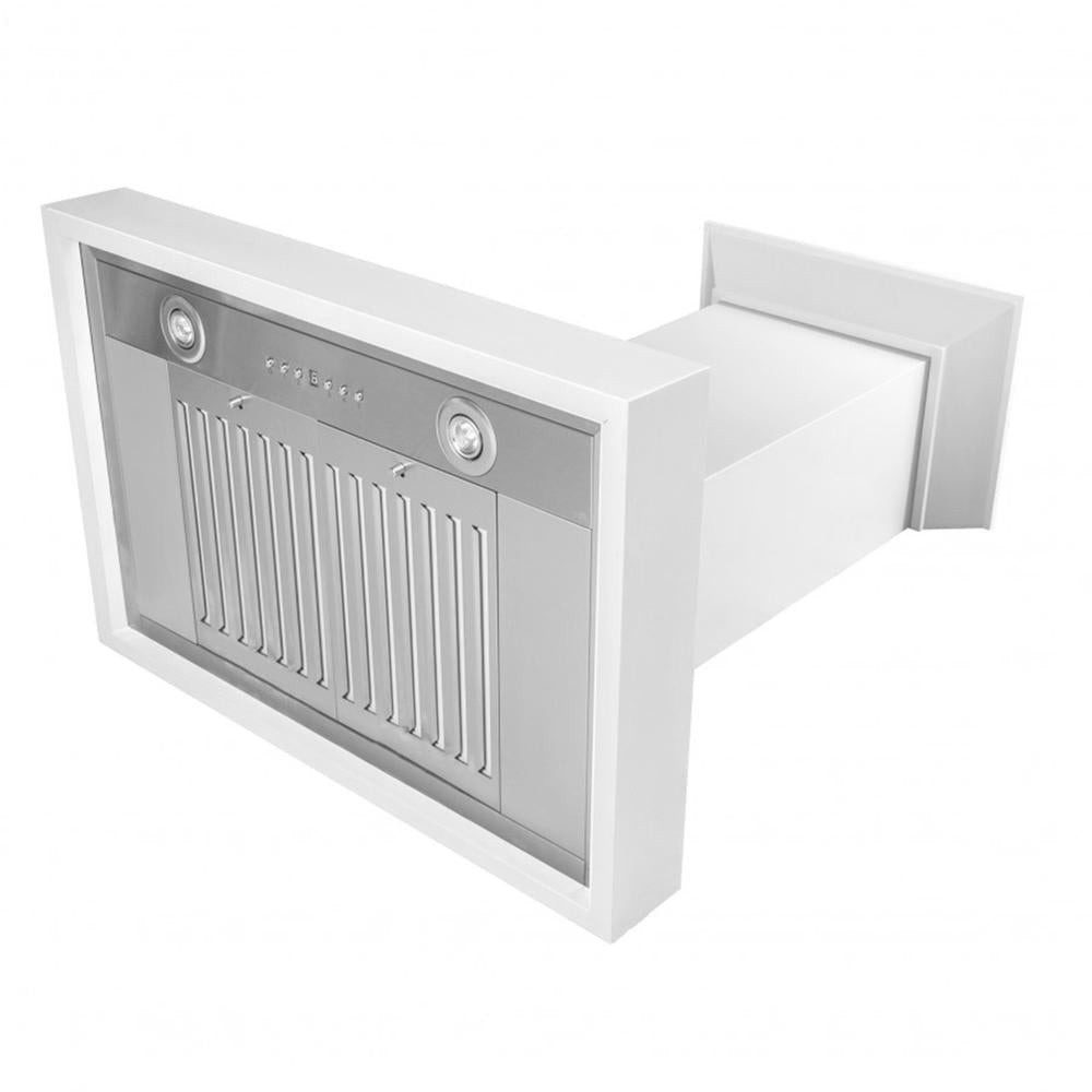 ZLINE Wooden 36-inch range hood in smooth bright white KBWW-36, side view