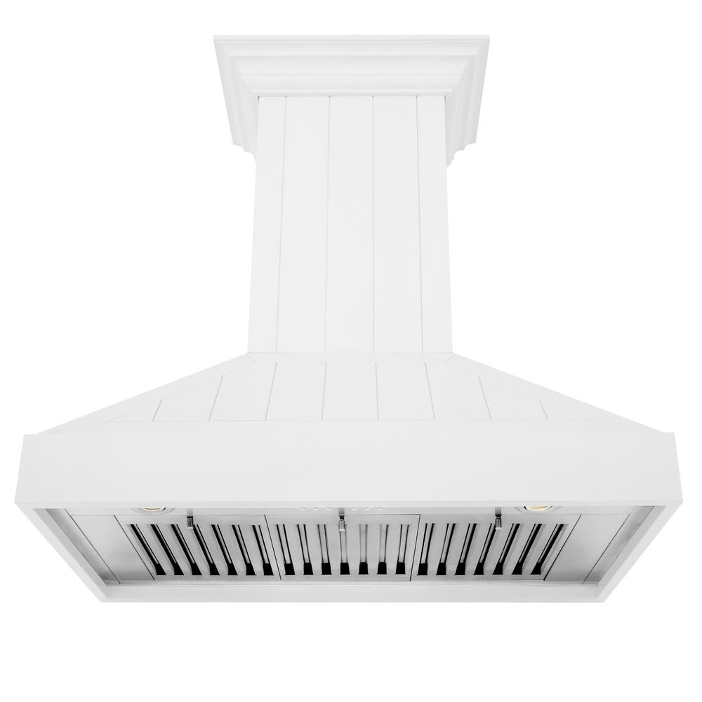 ZLINE Wooden 36-inch range hood in shiplap bright white KPWW-36, front view