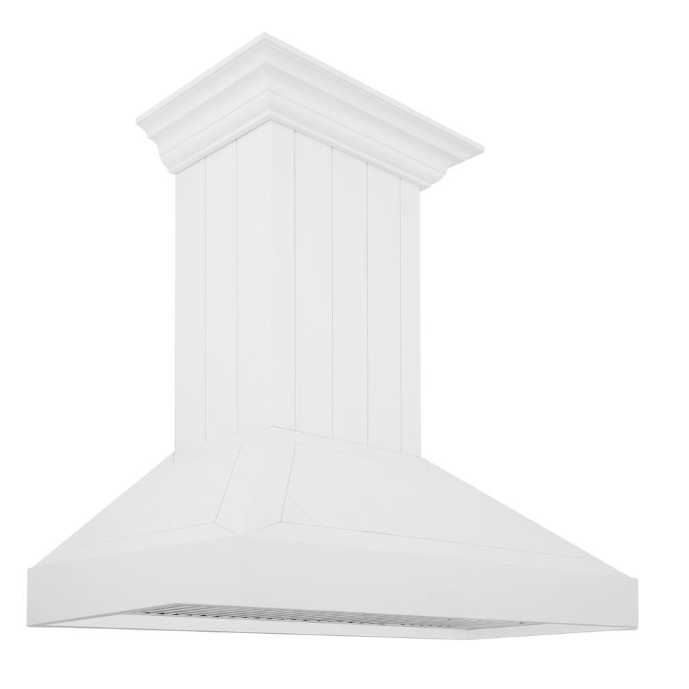 ZLINE Wooden 36-inch range hood in shiplap bright white KPWW-36