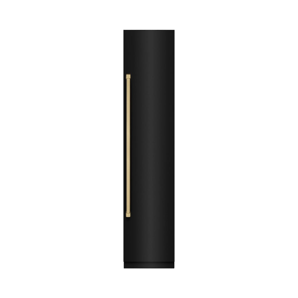 ZLINE Autograph Edition 18-inch freezer in black stainless steel with graphite gray interior and champagne bronze accents RCFVRZ-BS-18-CB, front view