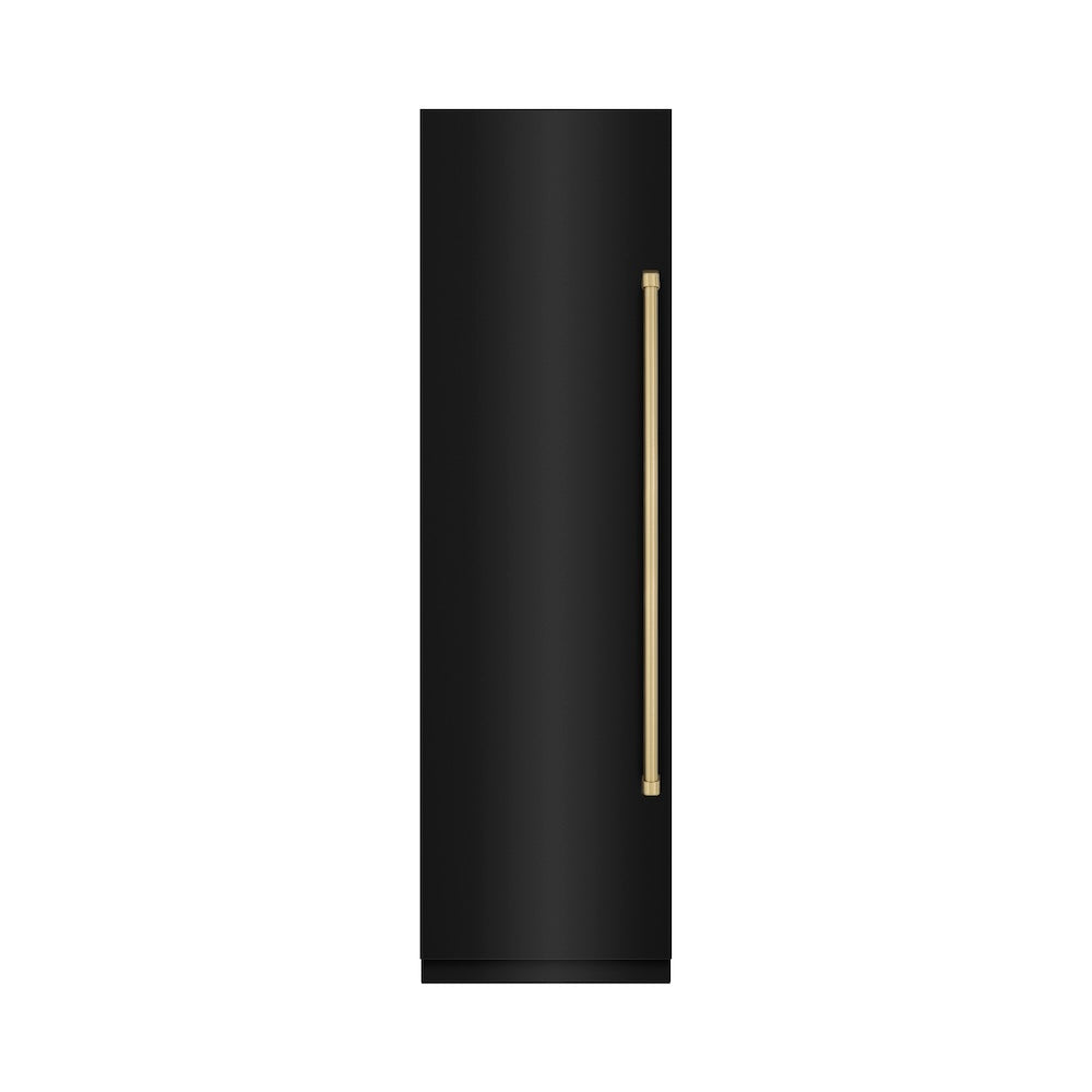 ZLINE Autograph Edition 24-inch freezer in black stainless steel with graphite gray interior and champagne bronze accents RCFVZ-BS-24-CB, front view