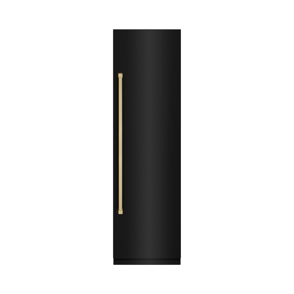 ZLINE Autograph Edition 24-inch refrigerator in black stainless steel with graphite gray interior and champagne bronze accents RCRVZ-BS-24-CB, front view