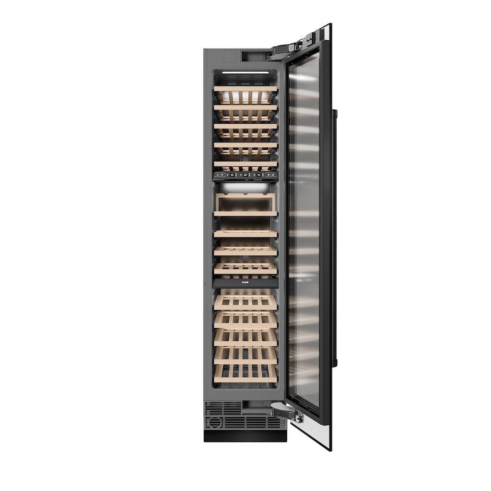 ZLINE 18-inch wine cooler in black stainless steel with graphite gray interior RCWVR-BS-18, front view