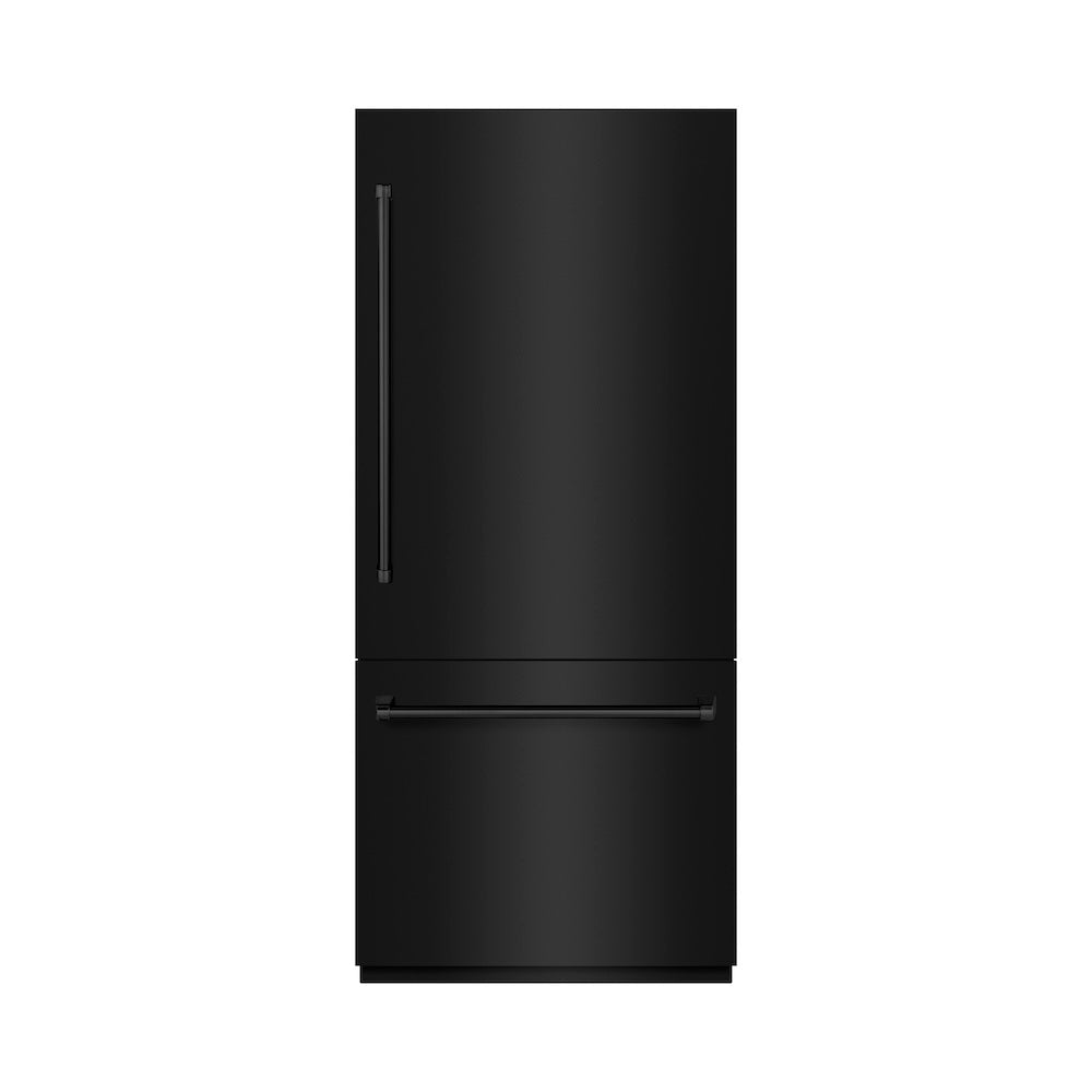 ZLINE 36-inch refrigerator in black stainless steel with graphite gray interior GRBIT-BS-36, front view