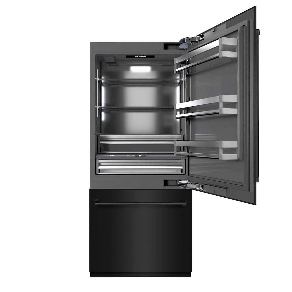 ZLINE 36-inch refrigerator in black stainless steel with graphite gray interior GRBIT-BS-36