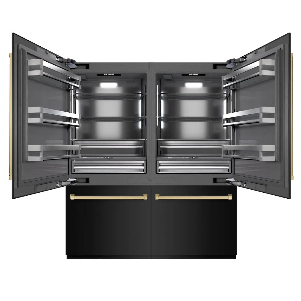 ZLINE Autograph Edition 72-inch refrigerator in black stainless steel with graphite gray interior and champagne bronze accents GRBITZ-BS-72-CB