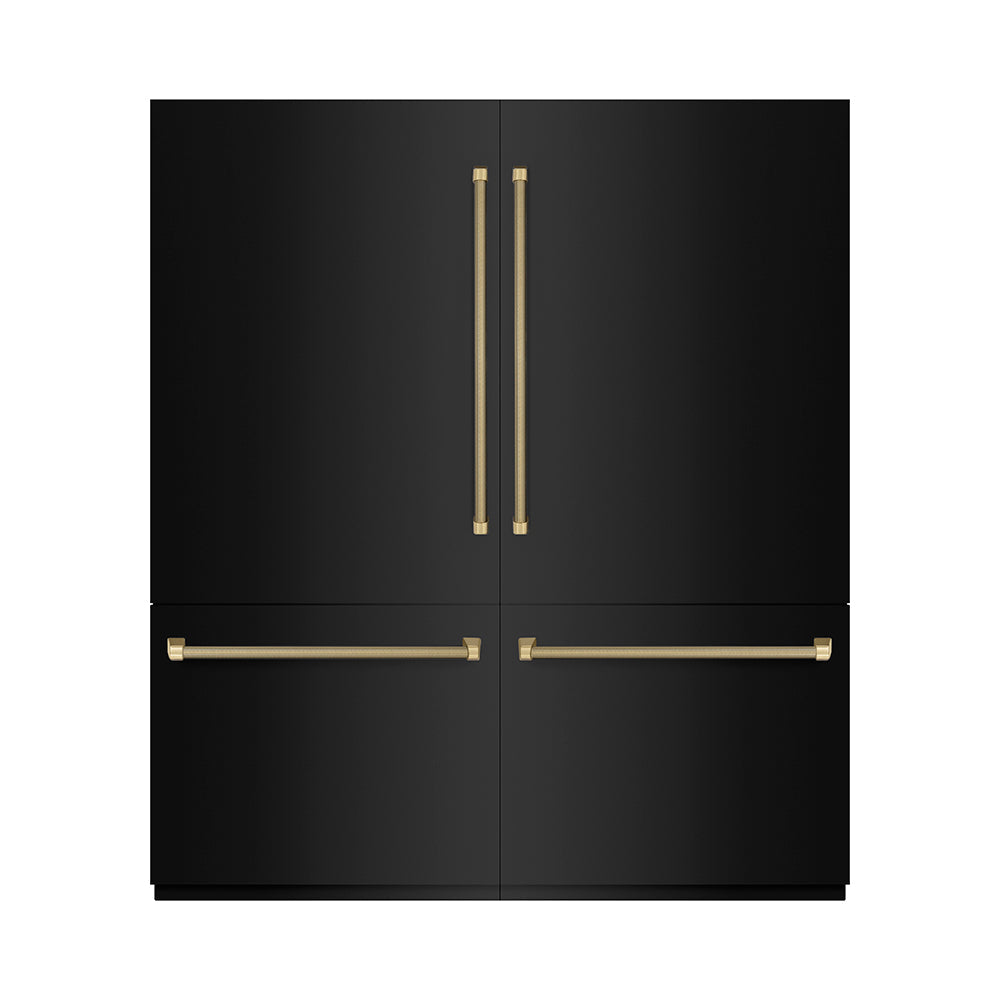 ZLINE Autograph Edition 72-inch refrigerator in black stainless steel with graphite gray interior and champagne bronze accents GRBITZ-BS72-KCB, front view