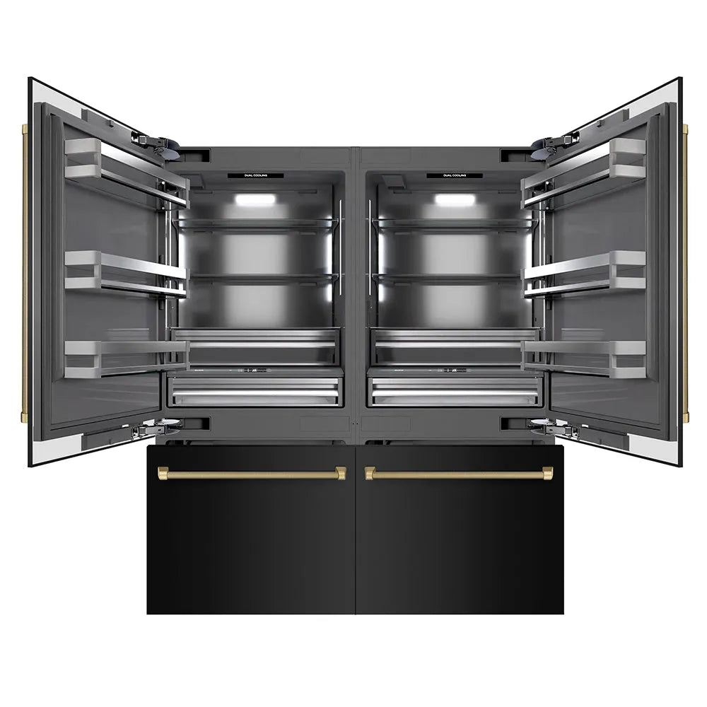 ZLINE Autograph Edition 72-inch refrigerator in black stainless steel with graphite gray interior and champagne bronze accents GRBITZ-BS72-KCB