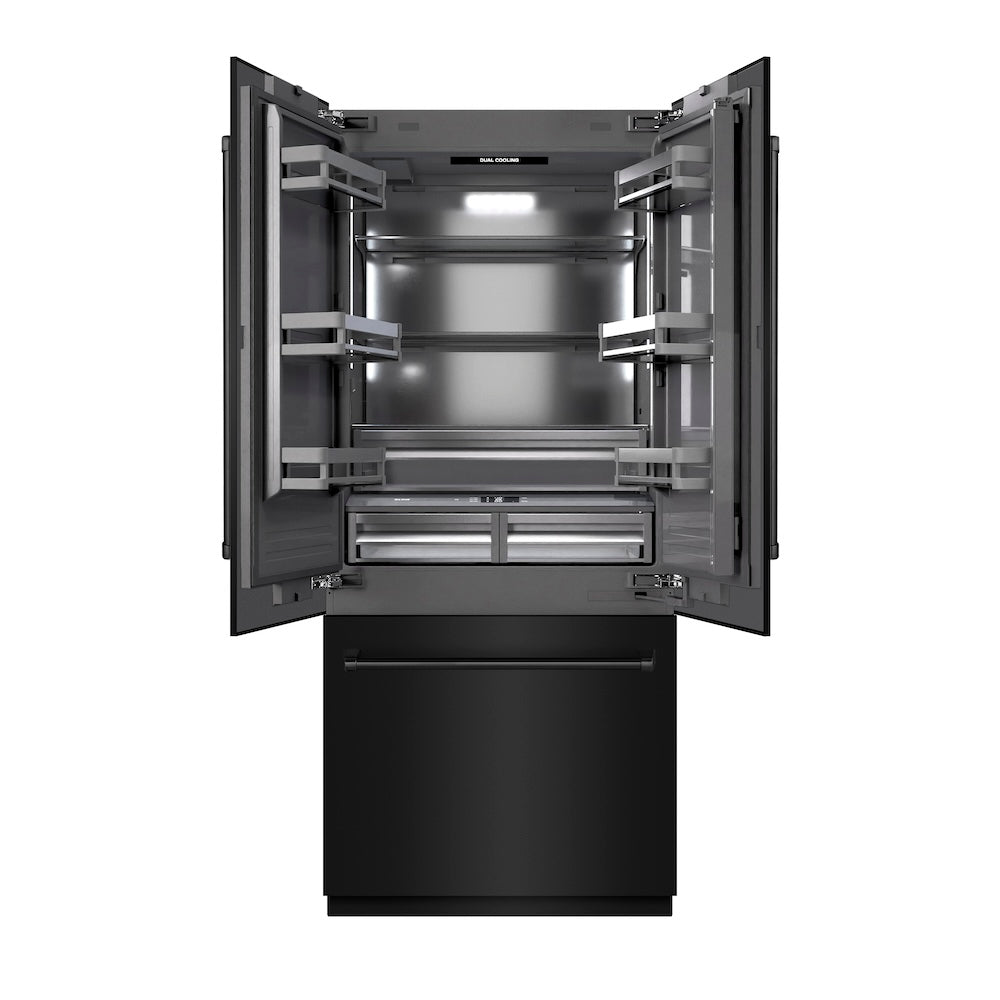 ZLINE 36-inch refrigerator in black stainless steel with graphite gray interior GRBIV-BS-36, front view