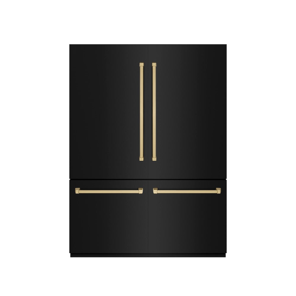ZLINE Autograph Edition 60-inch refrigerator in black stainless steel with graphite gray interior and champagne bronze accents GRBIVZ-BS-60-CB, front view