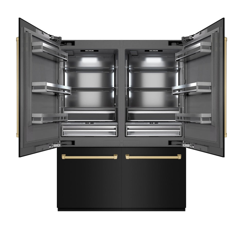 ZLINE Autograph Edition 60-inch refrigerator in black stainless steel with graphite gray interior and champagne bronze accents GRBIVZ-BS-60-CB