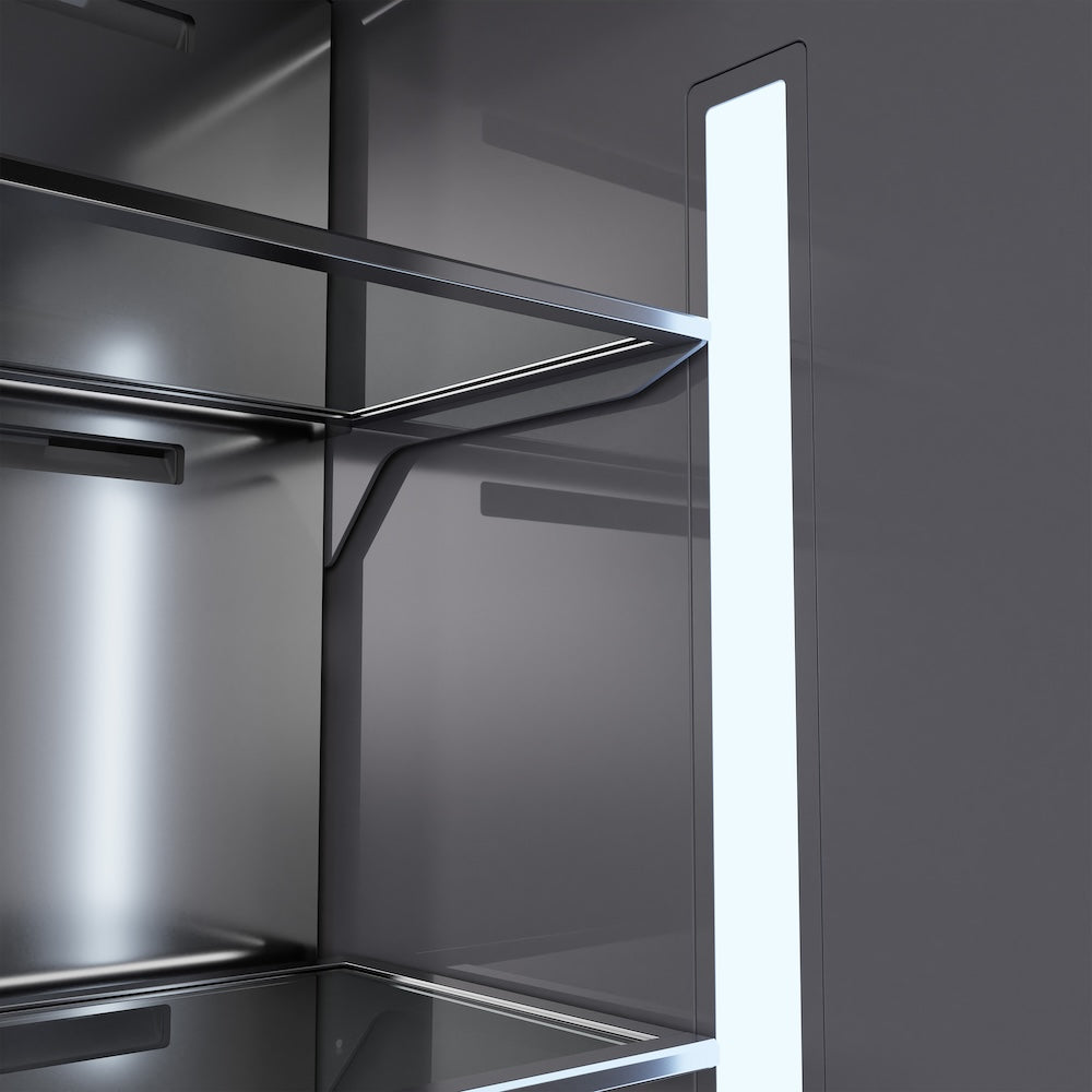 ZLINE Autograph Edition 60-inch refrigerator in black stainless steel with graphite gray interior and polished gold accents GRBIVZ-BS-60-G, view 7