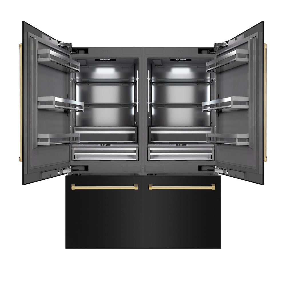 ZLINE Autograph Edition 60-inch refrigerator in black stainless steel with graphite gray interior and polished gold accents GRBIVZ-BS-60-G