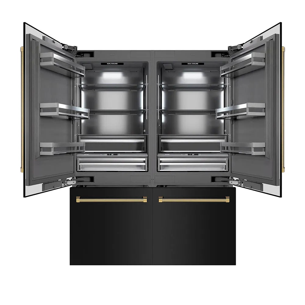 ZLINE Autograph Edition 60-inch refrigerator in black stainless steel with graphite gray interior and polished gold accents GRBIVZ-BS60KG