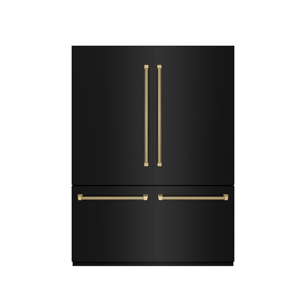ZLINE Autograph Edition 60-inch refrigerator in black stainless steel with graphite gray interior and champagne bronze accents GRBIVZ-BS60KCB, front view