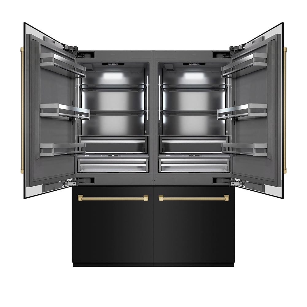 ZLINE Autograph Edition 60-inch refrigerator in black stainless steel with graphite gray interior and champagne bronze accents GRBIVZ-BS60KCB, front view
