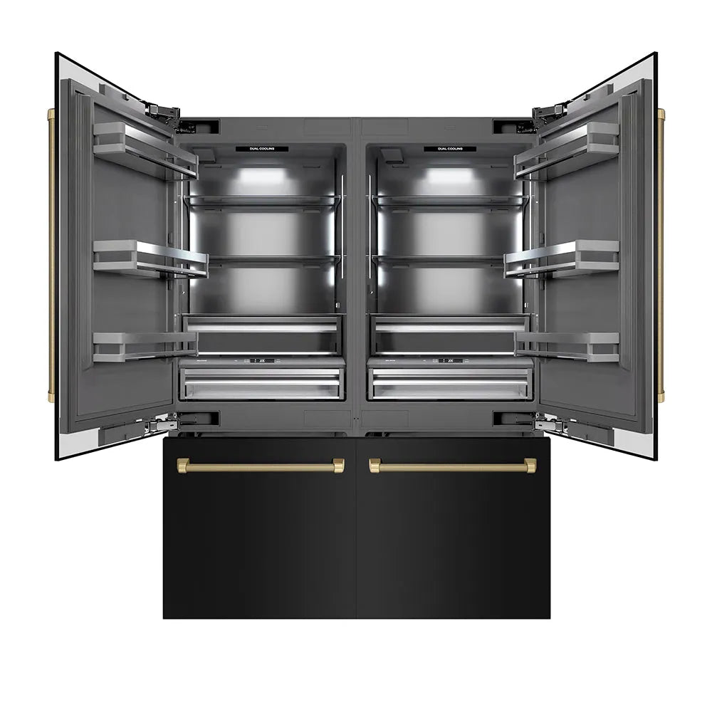 ZLINE Autograph Edition 60-inch refrigerator in black stainless steel with graphite gray interior and champagne bronze accents GRBIVZ-BS60KCB
