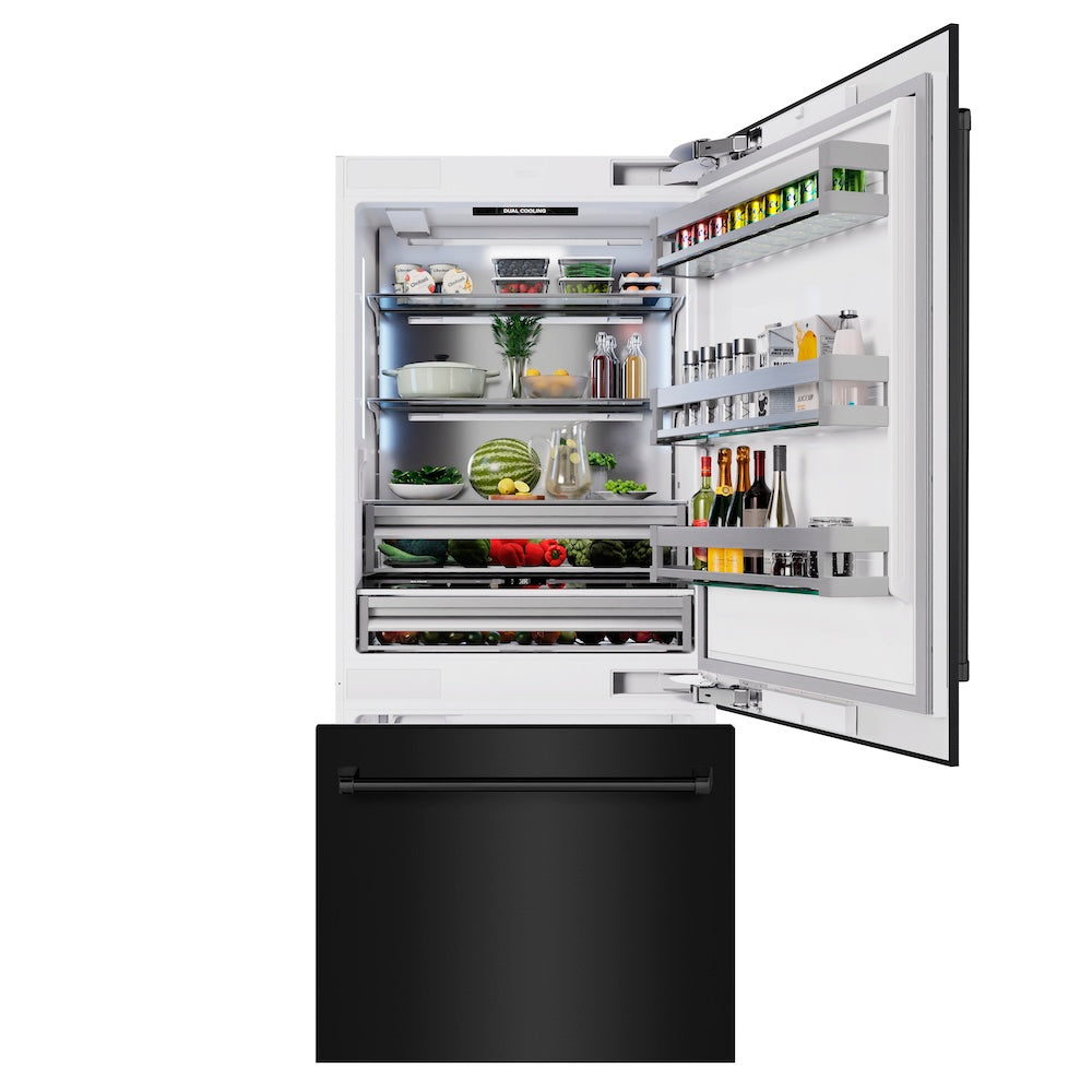 ZLINE 36-inch refrigerator in black stainless steel with bright white interior RBIT-BS-36, front view