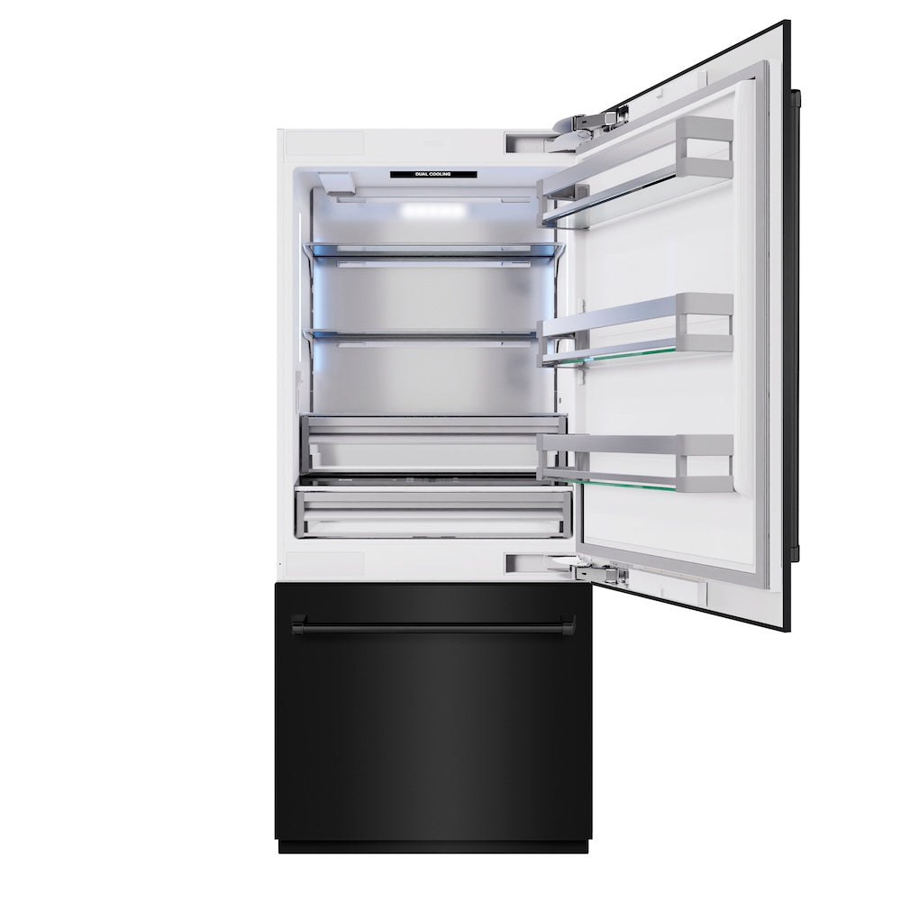 ZLINE 36-inch refrigerator in black stainless steel with bright white interior RBIT-BS-36, front view