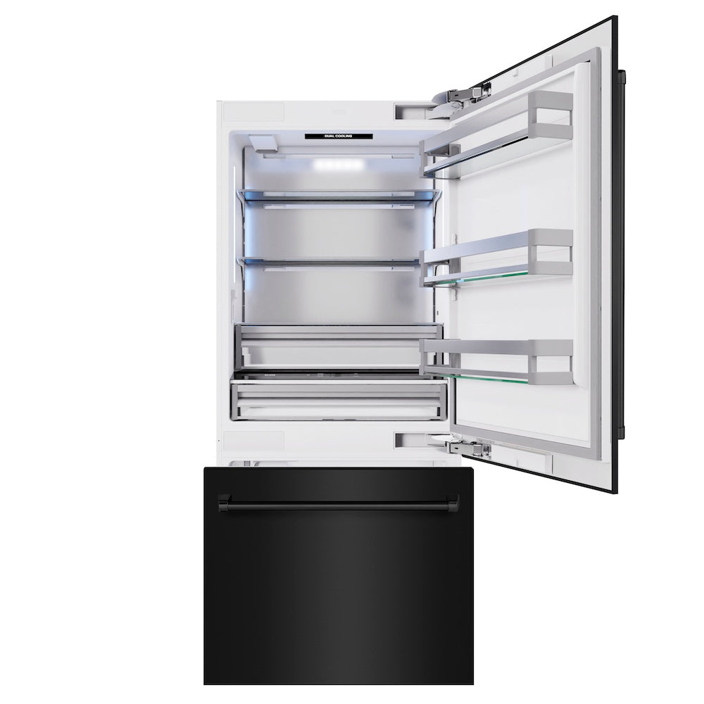 ZLINE 36-inch refrigerator in black stainless steel with bright white interior RBIT-BS-36, front view